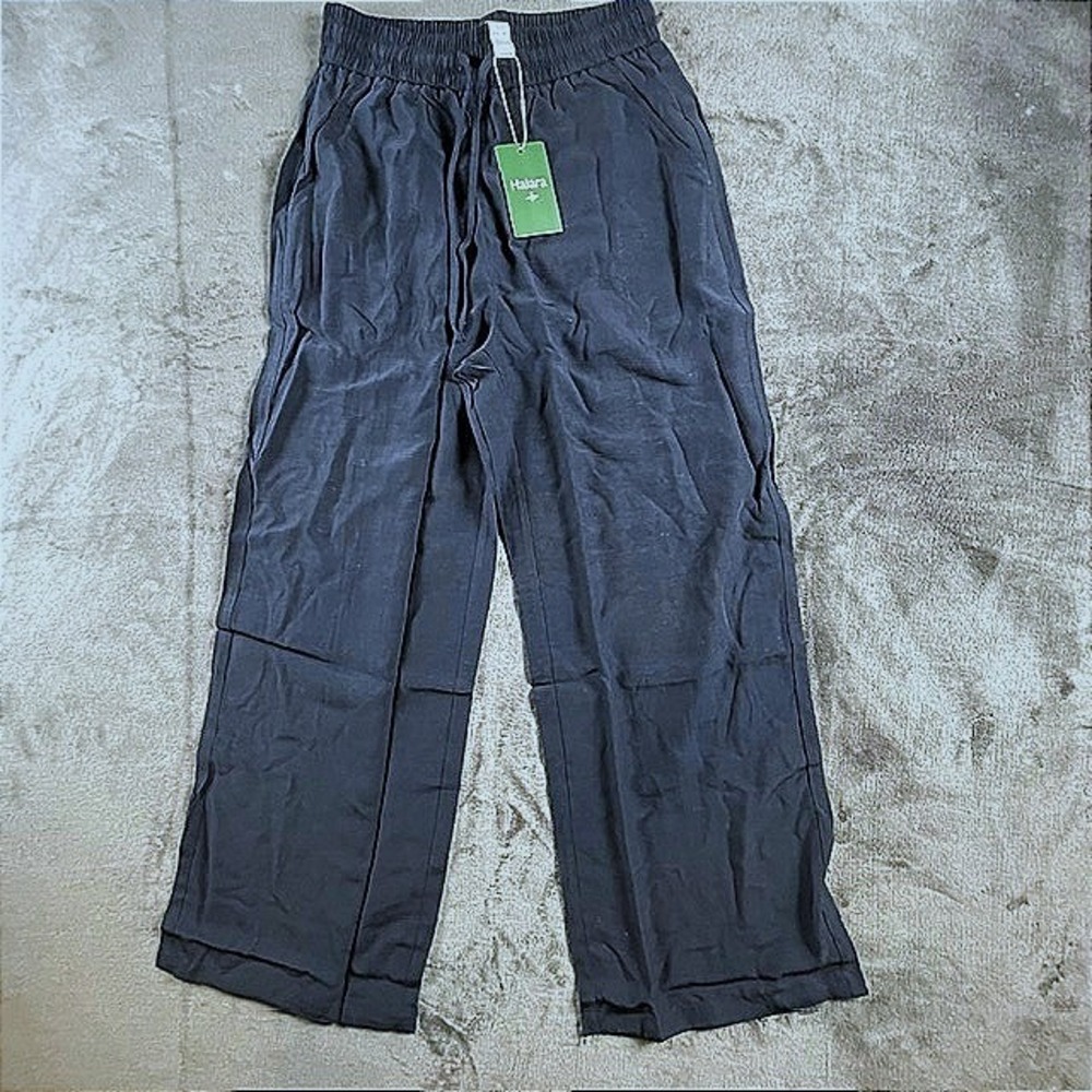 Halara Navy Blue High Waisted Wide Leg Drawstring Linen-Blend Pants Small NWT